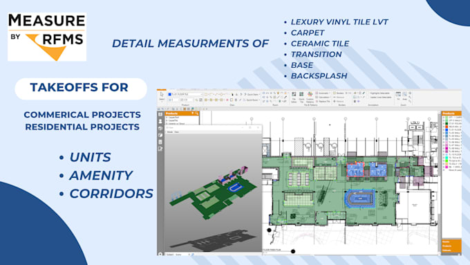 Gig Preview - Flooring estimate in rfms measure , takeoff for units and amenity