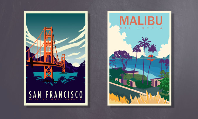 Bestseller - create retro vintage minimalist travel poster illustration