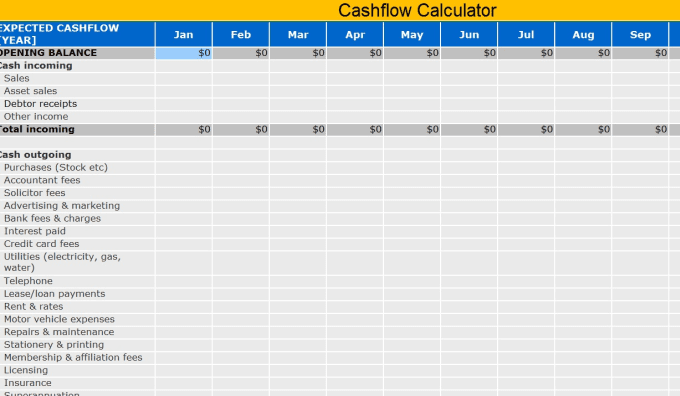 cashflows templat cashflows templat