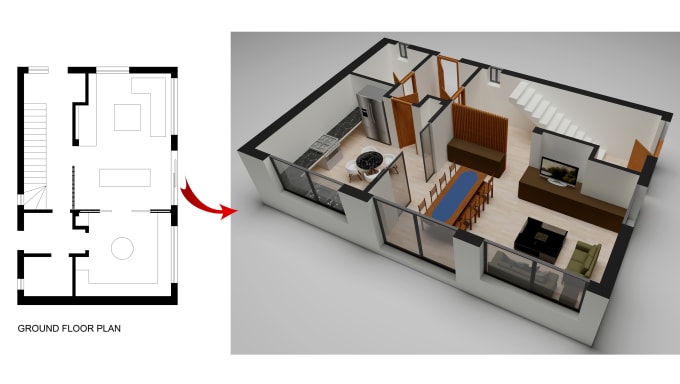 Gig Preview - Do architectural 3d floor plan, 2d floor plan and rendering