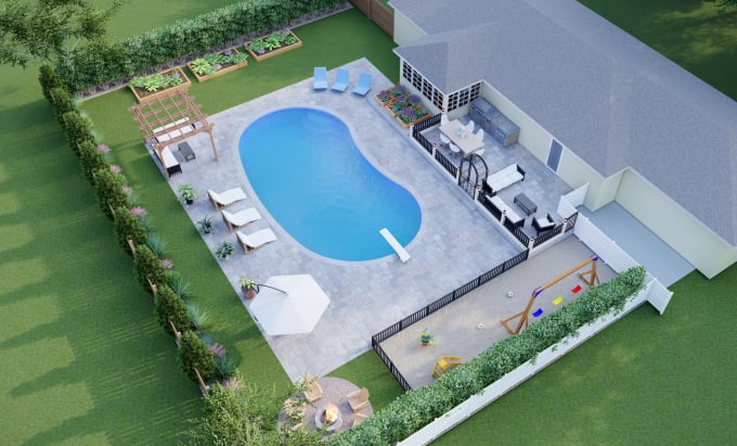 Gig Preview - Do 3d backyard landscape design garden pool patio terrace deck pergola firepit