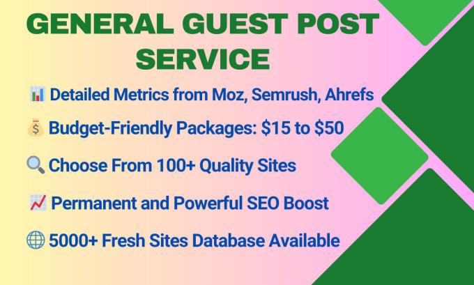 Gig Preview - Provide general guest post service, high da, dofollow guest post,