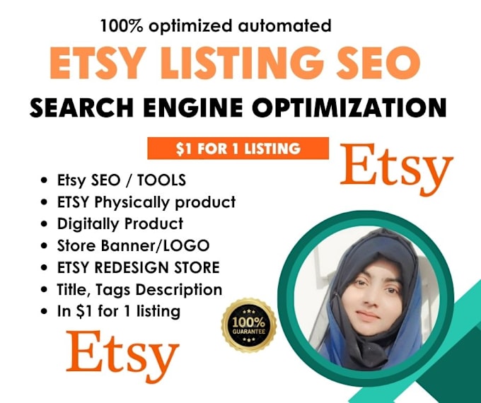 Gig Preview - Etsy listing digitally physically SEO title, 13tags and description setup store