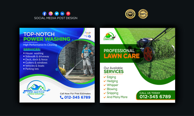 Gig Preview - Design social media post for lawn care, pressure washing, junk removal, cleaning