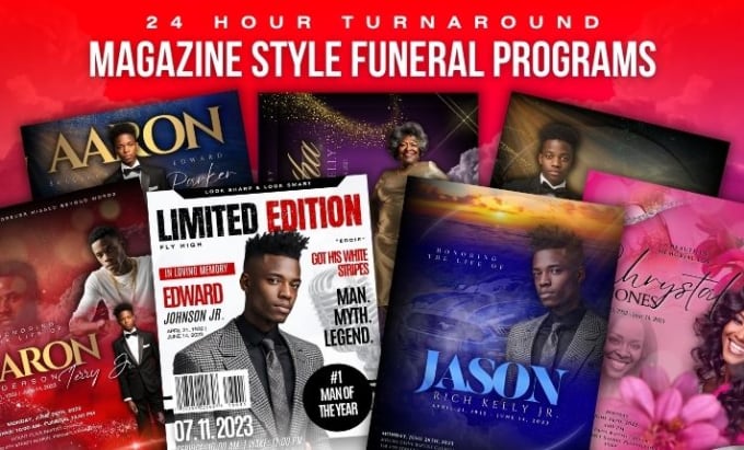 Gig Preview - Design a magazine style obituary booklet