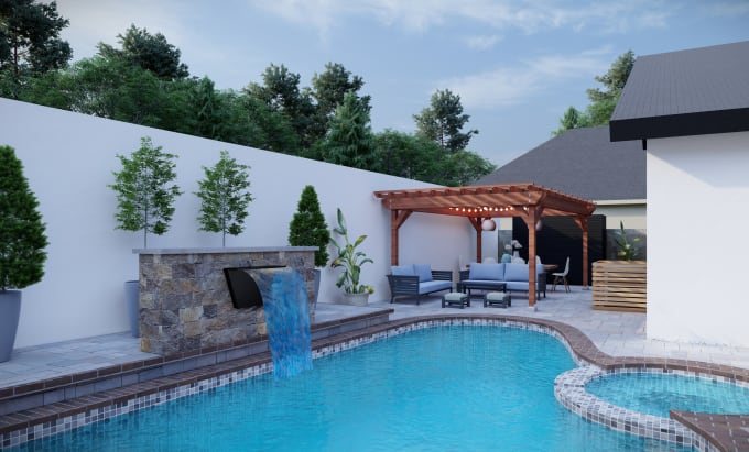 Gig Preview - Design 3d landscape front yard backyard pool patio garden hardscape greenscape