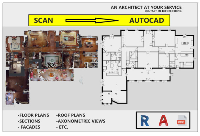 Gig Preview - Make 2d autocad drawings from scan, point cloud, matterport