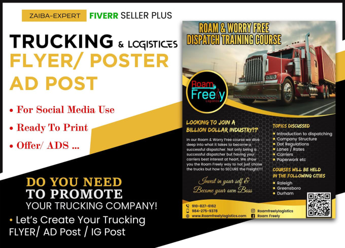 Gig Preview - Design dispatching logistics truck, freight broker, cargo and travel flyers