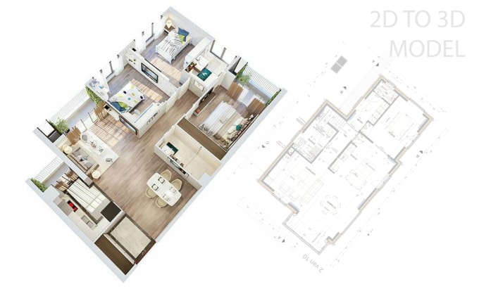 Gig Preview - Convert 2d to 3d floor plan in 12 hrs