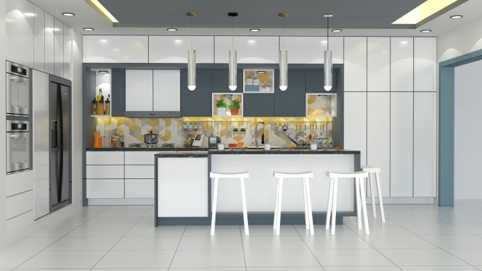 Bestseller - do your kitchen interior design, rendering  by an architect