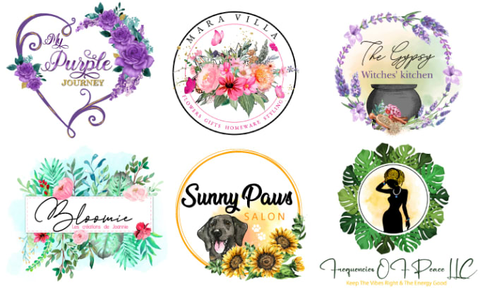 Gig Preview - Do feminine watercolor boho flowers logo