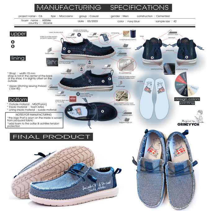 Gig Preview - Make commercial design casual shoes with a tech pack