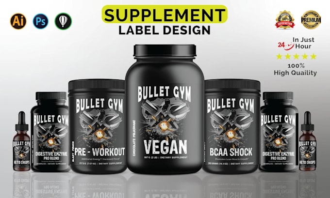 Gig Preview - Do premium supplement label design, product label packaging