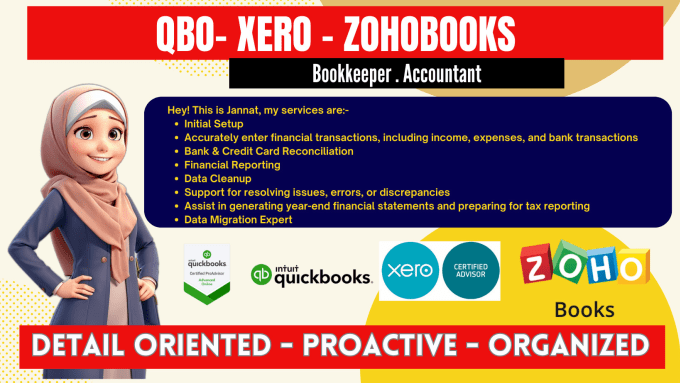 Gig Preview - Do clean up, setup and bookkeeping in quickbooks online, xero and zoho