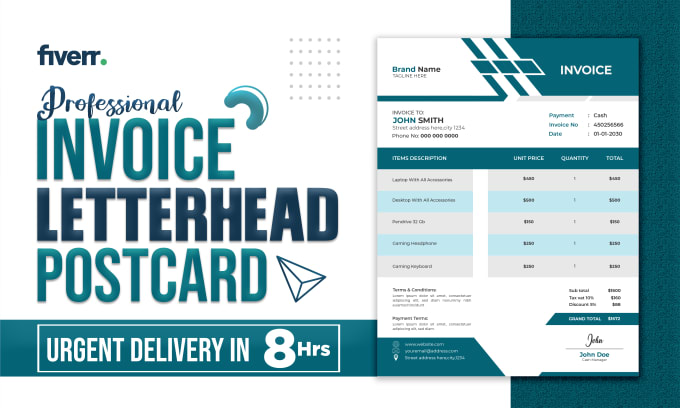 Gig Preview - Design invoice, letterhead, postcard, company, office, branding, jumbo layout