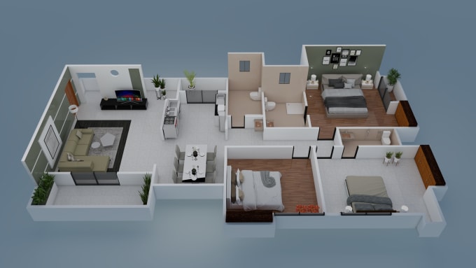 Gig Preview - Design 3d floor plan, 2d plan, realistic rendering