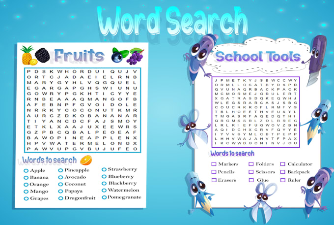 Gig Preview - Custom word search puzzles with solutions for KDP