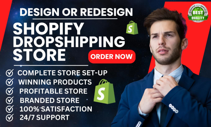 Gig Preview - Design shopify dropshipping store, shopify store or shopify website