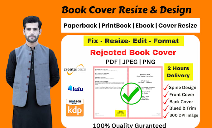 Gig Preview - Fix book cover, resize book cover, paperback cover design, hard book cover ebook