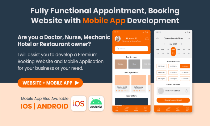 Gig Preview - Develop appointments, booking website with a mobile app