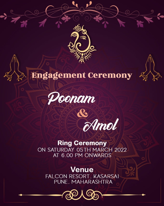 Gig Preview - Create wedding invitation, ring ceremony, party, function design