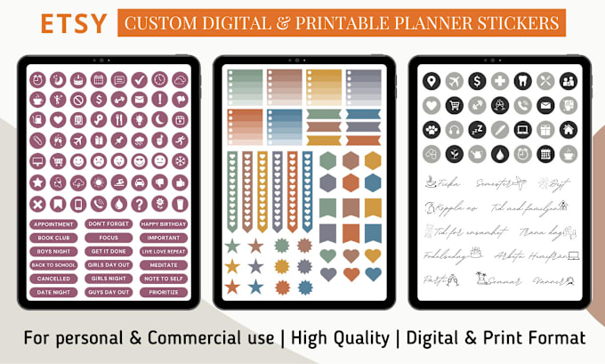 Gig Preview - Do digital planner stickers,washi tapes to sell on etsy and for ipad good notes