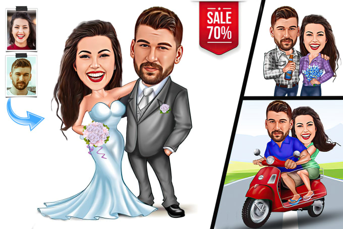 Gig Preview - Draw couple or friends cartoon caricature portrait