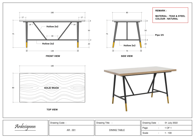 Gig Preview - Draft your sketch of furniture or photo to technical drawing