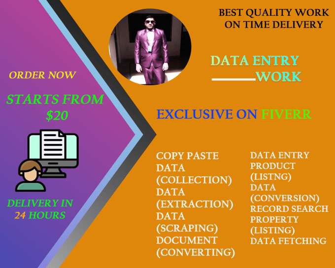 Gig Preview - Do your data entry work, copy paste, data collection, scraping, data listing