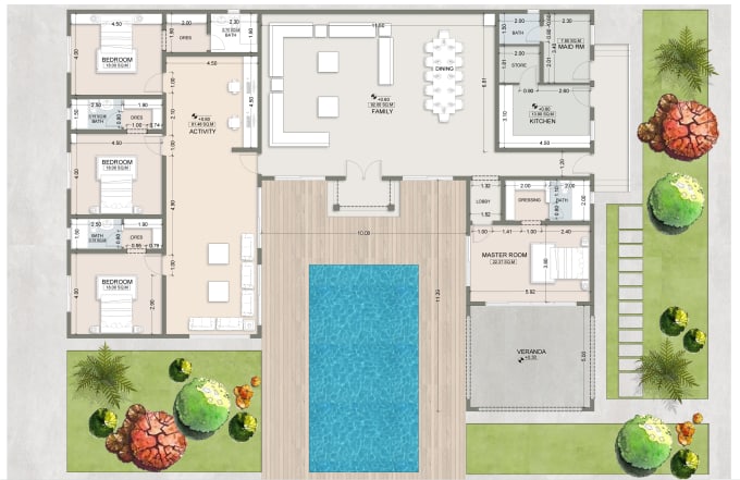 Gig Preview - Do photoshop rendering of architectural floor plans