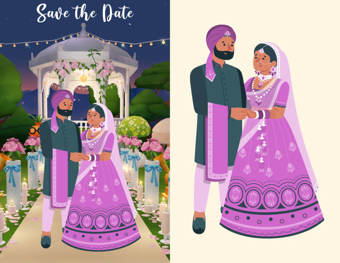 Gig Preview - Make customized wedding invitation card with couple illustration