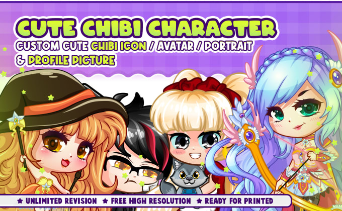 Gig Preview - Create custom cute chibi character for chibi icon, avatar, portrait or logo