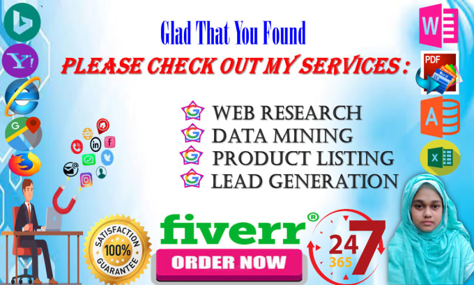 Gig Preview - Do web research, data mining, product listing, lead generation within 12 hours