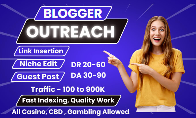 Gig Preview - Do blogger outreach for guest post, link insertion, high da dofollow backlink