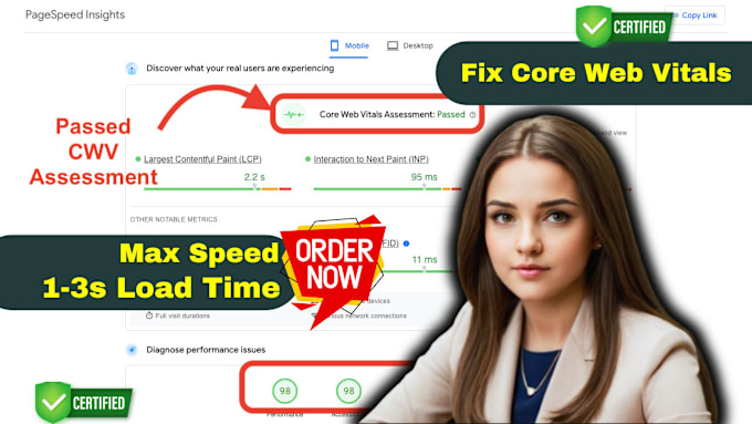Gig Preview - Do core web vitals and wordpress optimization,fix cls,lcp,fid,pagespeed, cwv pas