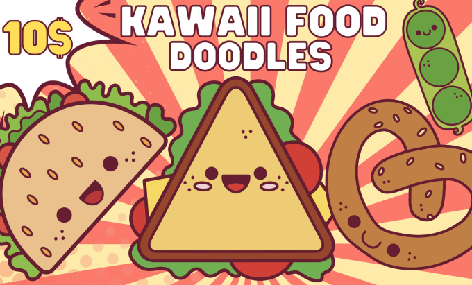 Gig Preview - Draw cute kawaii doodle food illustration