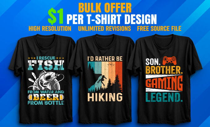 Gig Preview - Design custom t shirt design and bulk t shirts design