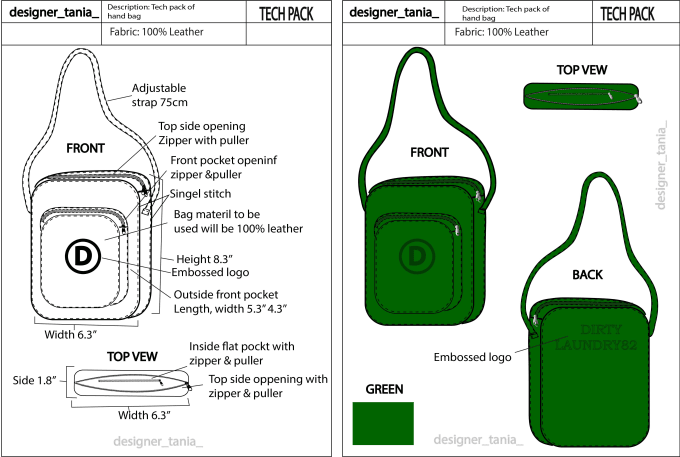 Gig Preview - Make bag design, tech pack, fashion handbag, backpack