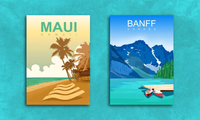 Gig Preview - Create modern retro vintage style landscape and travel poster illustration