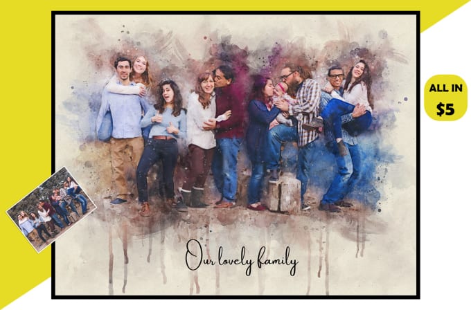 Gig Preview - Draw a family portrait into a digital watercolor painting