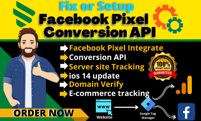 Gig Preview - Setup facebook pixel conversion API, setup google analytics 4 via tag manager