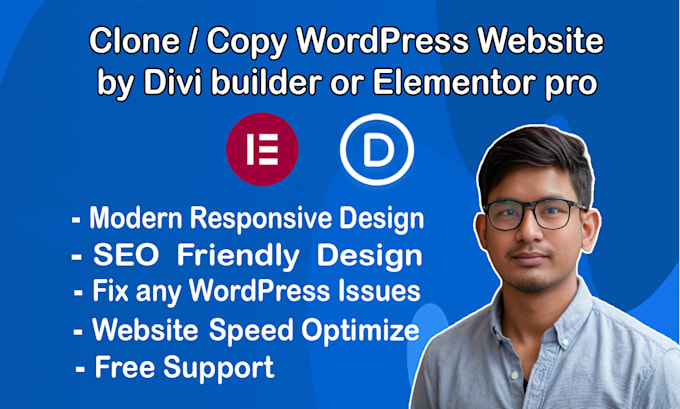 Gig Preview - Clone copy wordpress website by elementor pro or divi builder