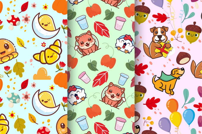 Gig Preview - Do custom cute kawaii cartoon baby kids seamless pattern designs