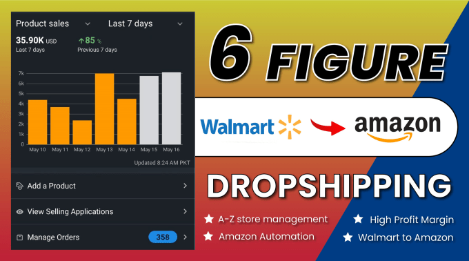 Gig Preview - Do walmart to amazon dropshipping, a to z amazon drop shipping, fbm va