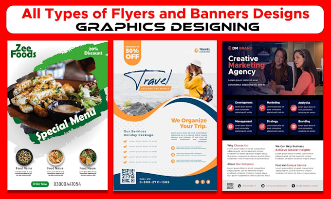 Gig Preview - Do graphic designing, logo, flyers, business, landscape banners, hotel food menu