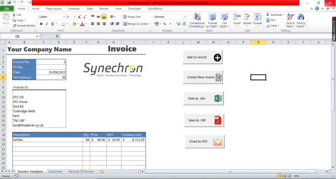 Gig Preview - Automate invoice in excel