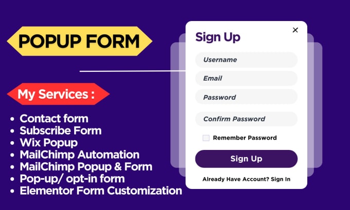 Gig Preview - Build wix or wordpress popup form and a contact form