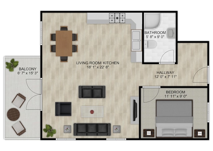 Gig Preview - Create 2d floor plan interior design and rendering