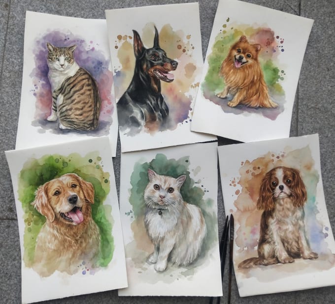 Gig Preview - Hand painted watercolor pet portrait from photos