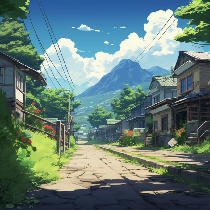 AI Image Generator Anime city medieval town village landscape  traditional japanese architecture scenery